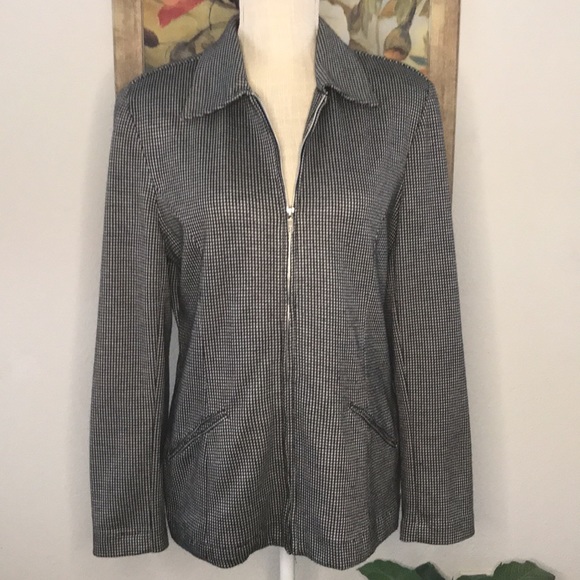 VTG 80's Houndstooth Knit Zip-Up Fitted Jacket Sz 8 - Picture 4 of 9